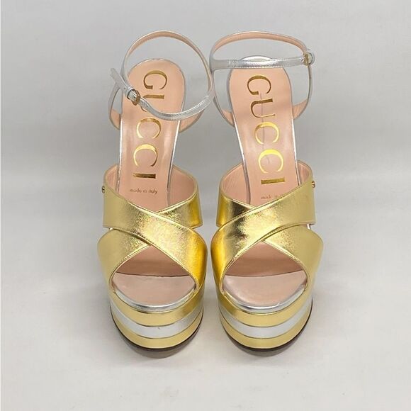 Gucci Women's Crisscross High Heel Platform Sandals size 40 - Picture 5 of 16